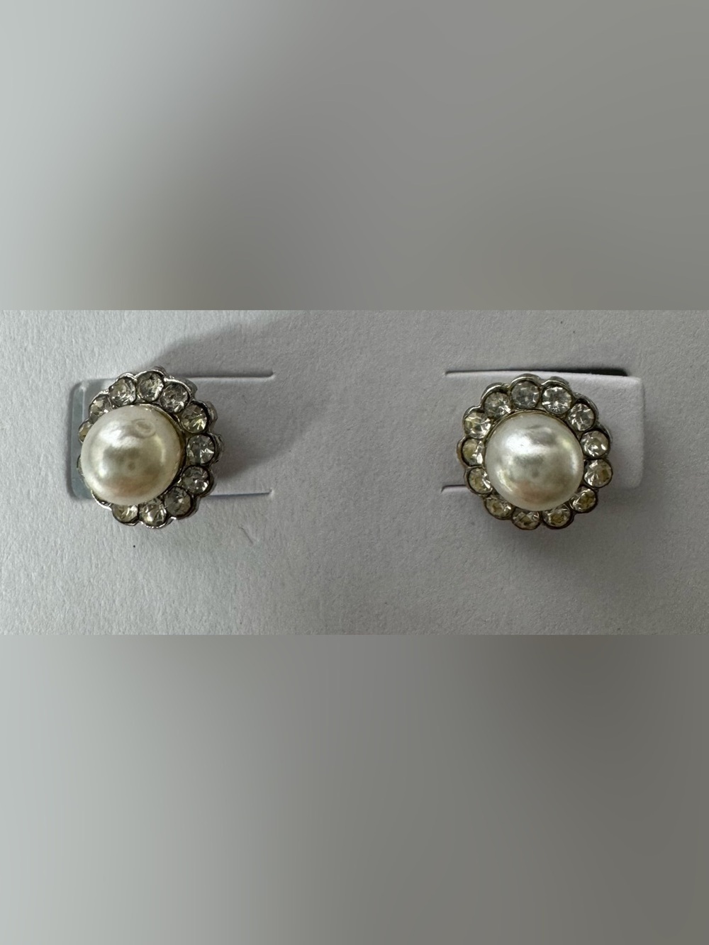 Classic Pearl and Crystal Stud Earrings - White dainty flower classy
